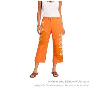 Vintage Y2K Soleil Rose Size 8 Silk Linen Boho Capris Wide Leg